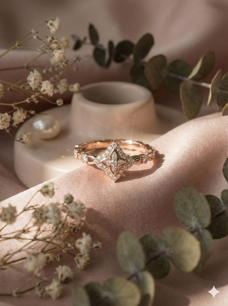 The Rose Gold Diamond Quatrefoil Geometric Band Ring