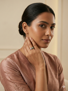 The Rose Gold Diamond & Emerald Toi et Moi Geometric Ring