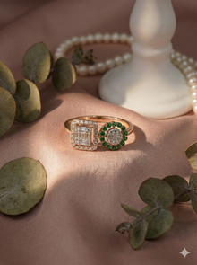 The Rose Gold Diamond & Emerald Toi et Moi Geometric Ring