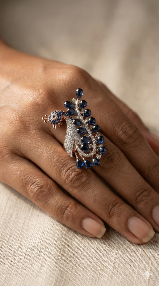The Regal Peacock Diamond Statement Ring