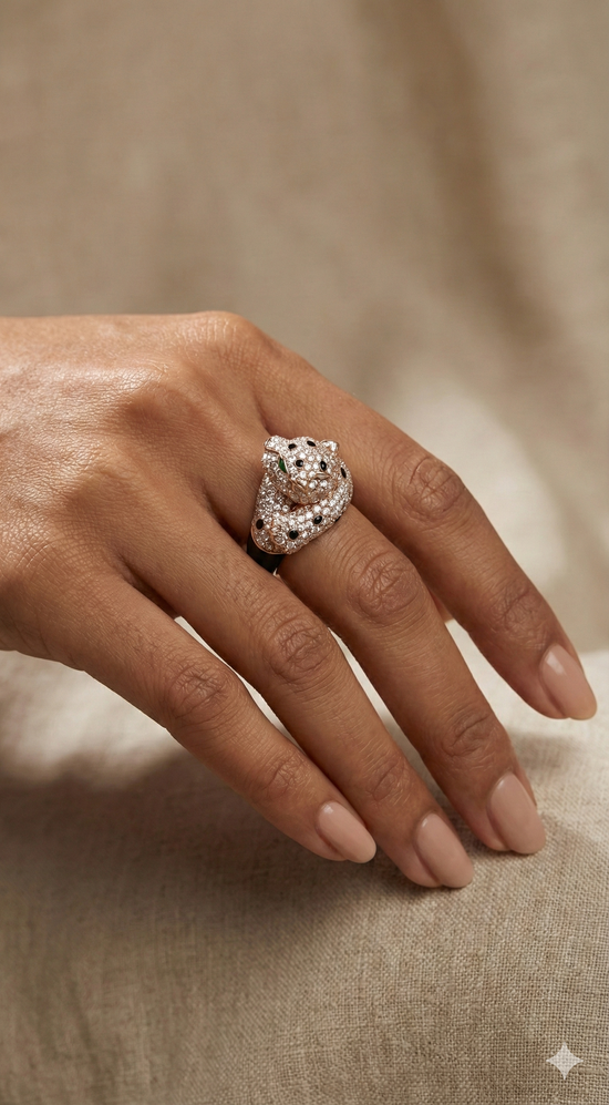 The Regal Diamond Panther Statement Ring
