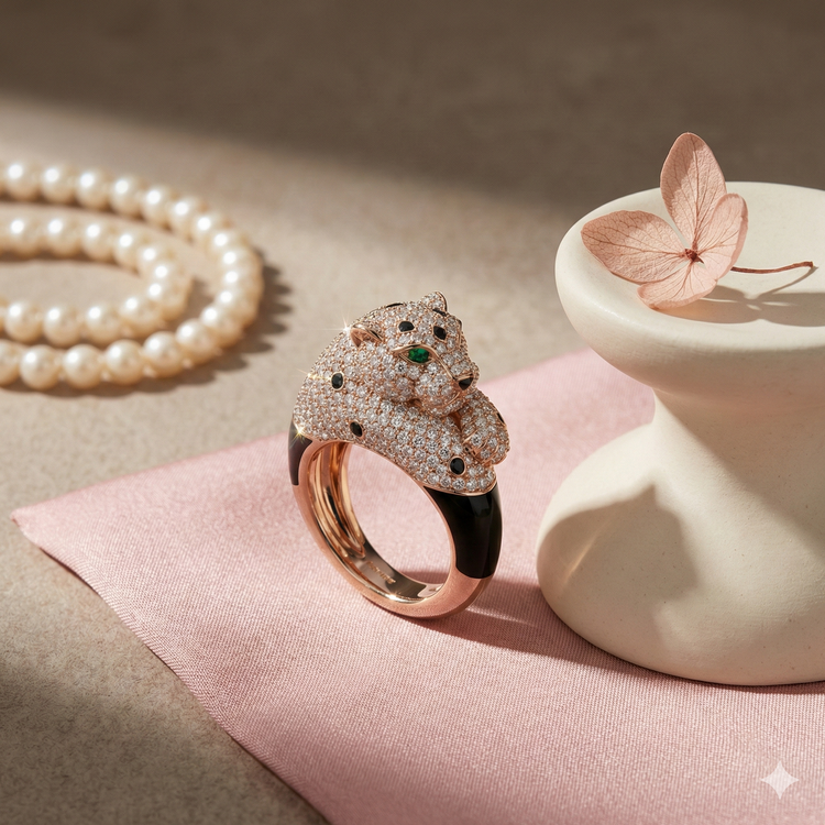 The Regal Diamond Panther Statement Ring