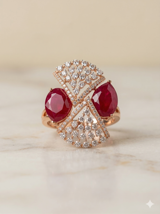 The Art Deco Twin Ruby Diamond Statement Ring