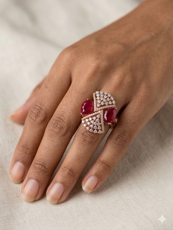The Art Deco Twin Ruby Diamond Statement Ring