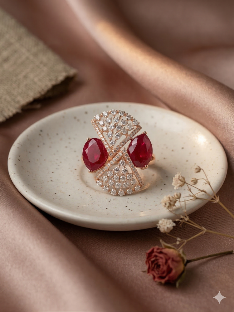The Art Deco Twin Ruby Diamond Statement Ring