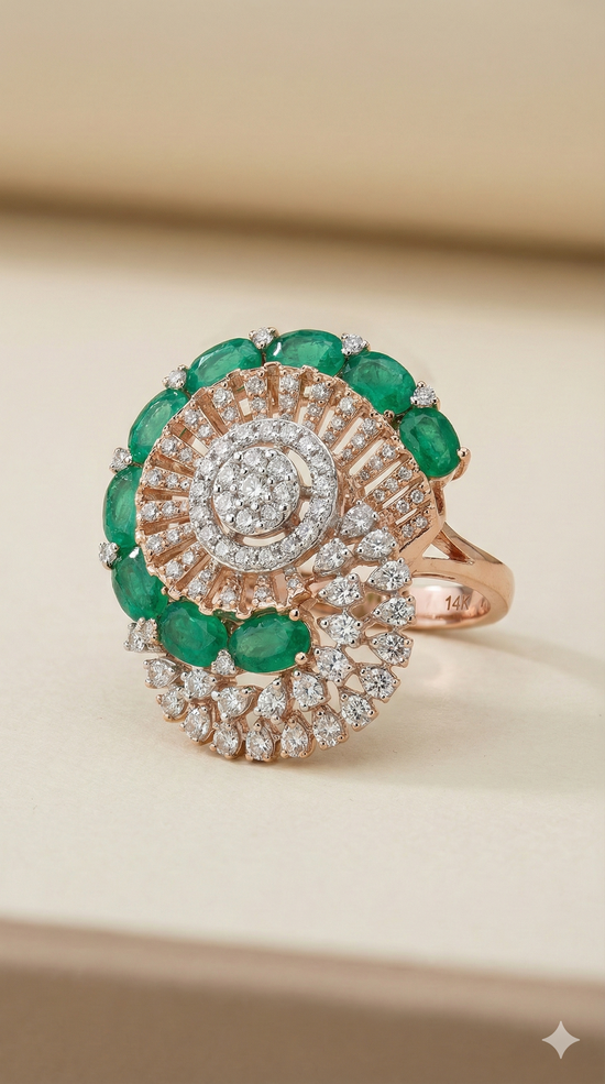 The Luminous Spiral Green Gemstone Diamond Ring
