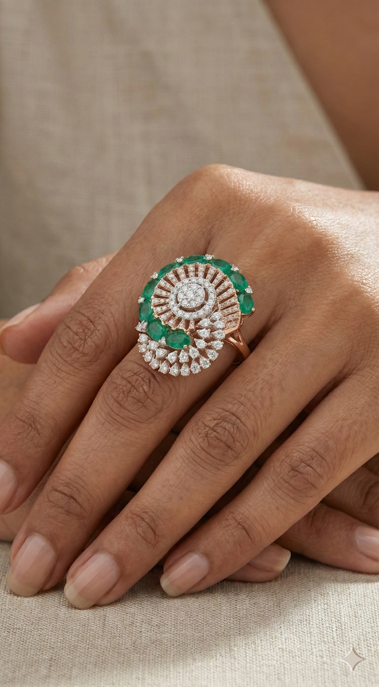 The Luminous Spiral Green Gemstone Diamond Ring