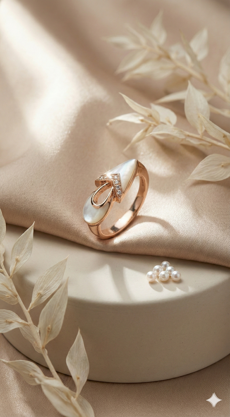 The Luminous Mother of Pearl Rose Gold Diamond Ring