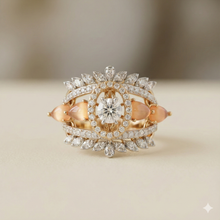 The Royal Peach Cabochon & Diamond Shield Ring