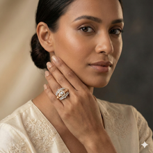 The Royal Peach Cabochon & Diamond Shield Ring