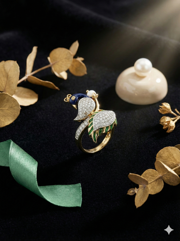 The Royal Enamel Peacock Statement Ring