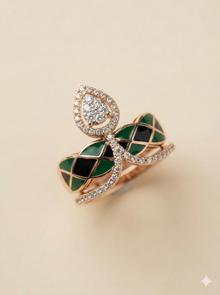 The Geometric Enamel Serpent Ring in Rose Gold