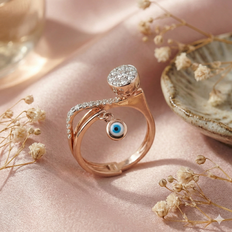 The Dazzling Evil Eye Rose Gold Diamond Wrap Ring