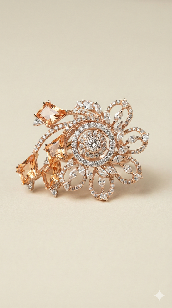 The Asymmetrical Champagne Floral Statement Ring