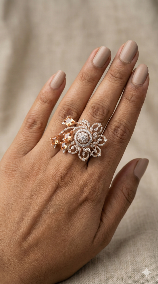 The Asymmetrical Champagne Floral Statement Ring