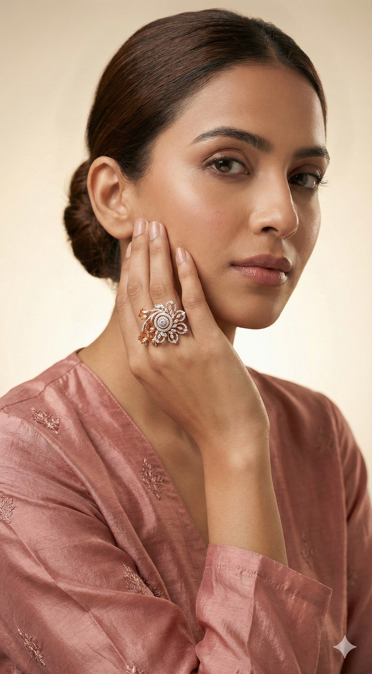 The Asymmetrical Champagne Floral Statement Ring