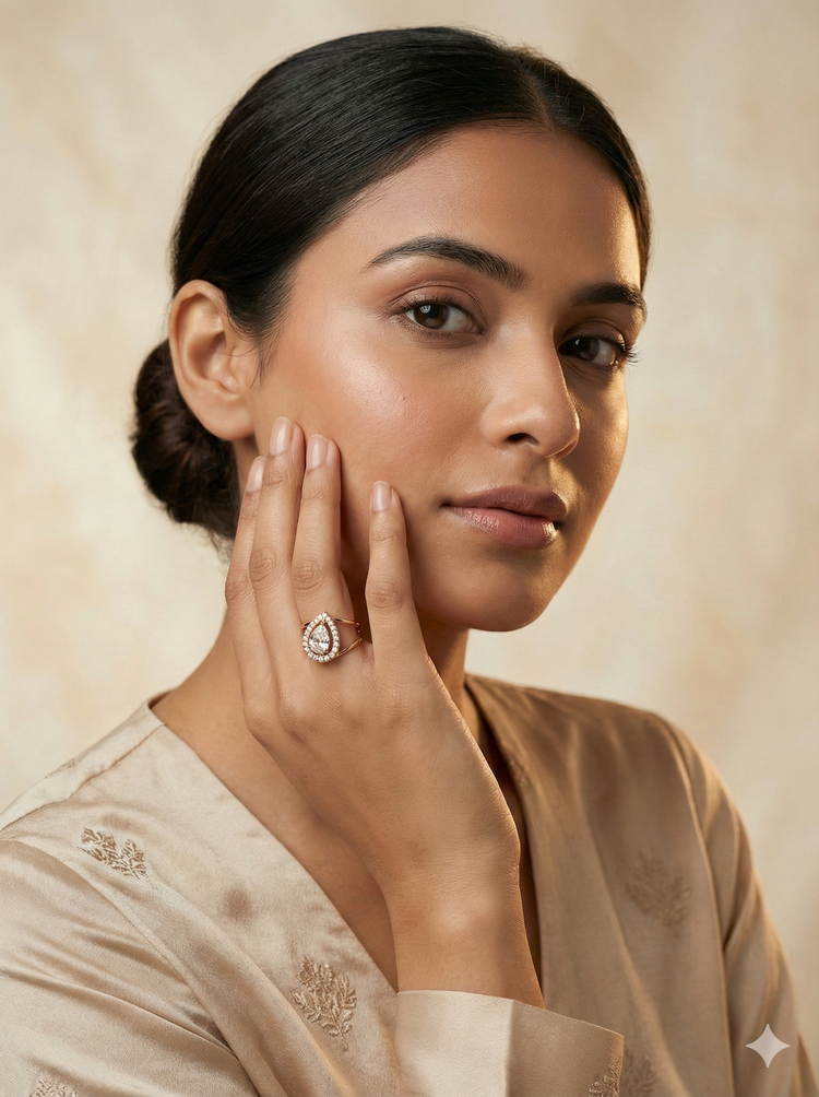 The Modern Floating Pear Split-Shank Ring in Rose Gold