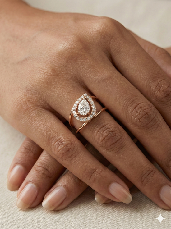 The Modern Floating Pear Split-Shank Ring in Rose Gold
