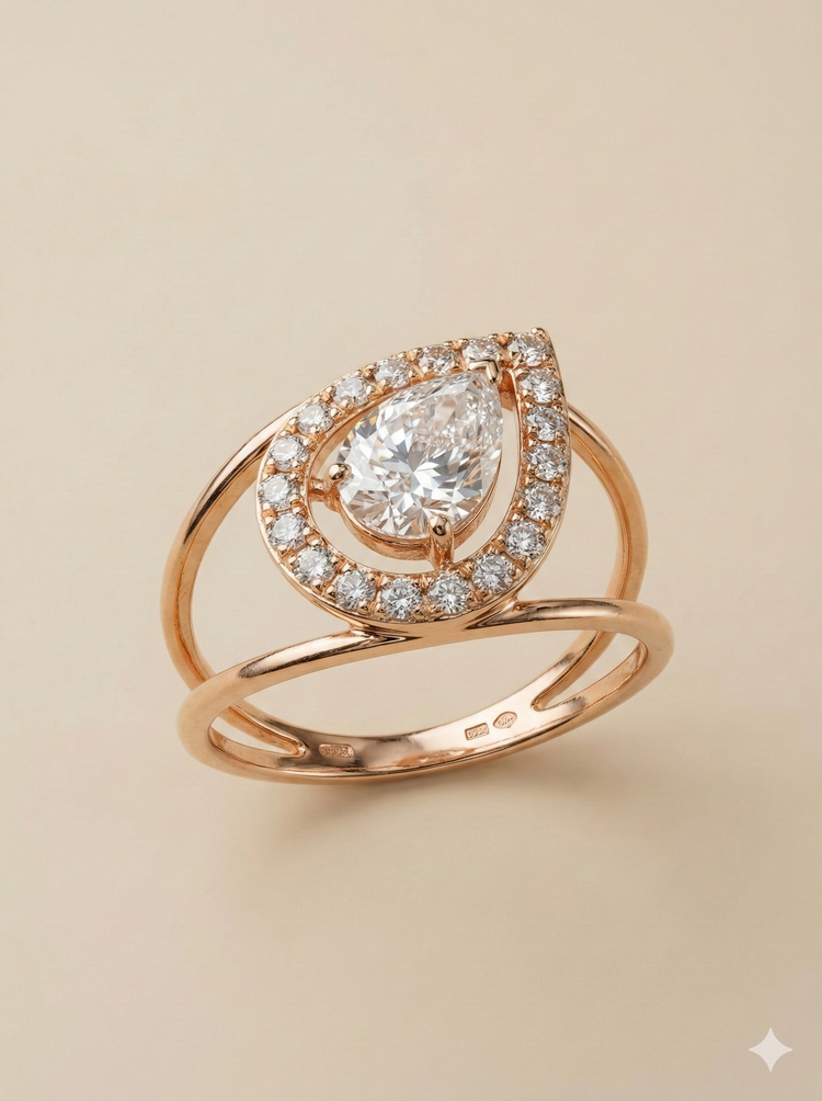 The Modern Floating Pear Split-Shank Ring in Rose Gold