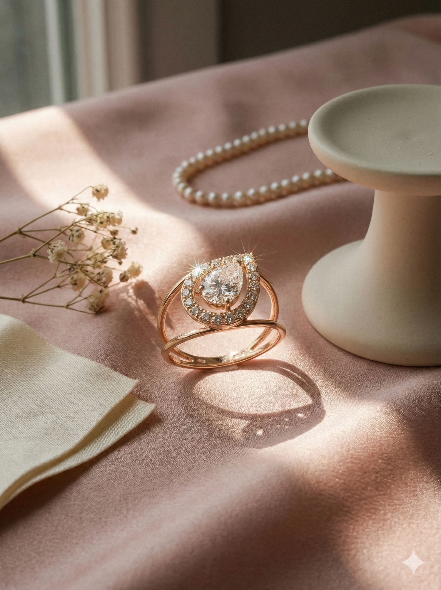 The Modern Floating Pear Split-Shank Ring in Rose Gold