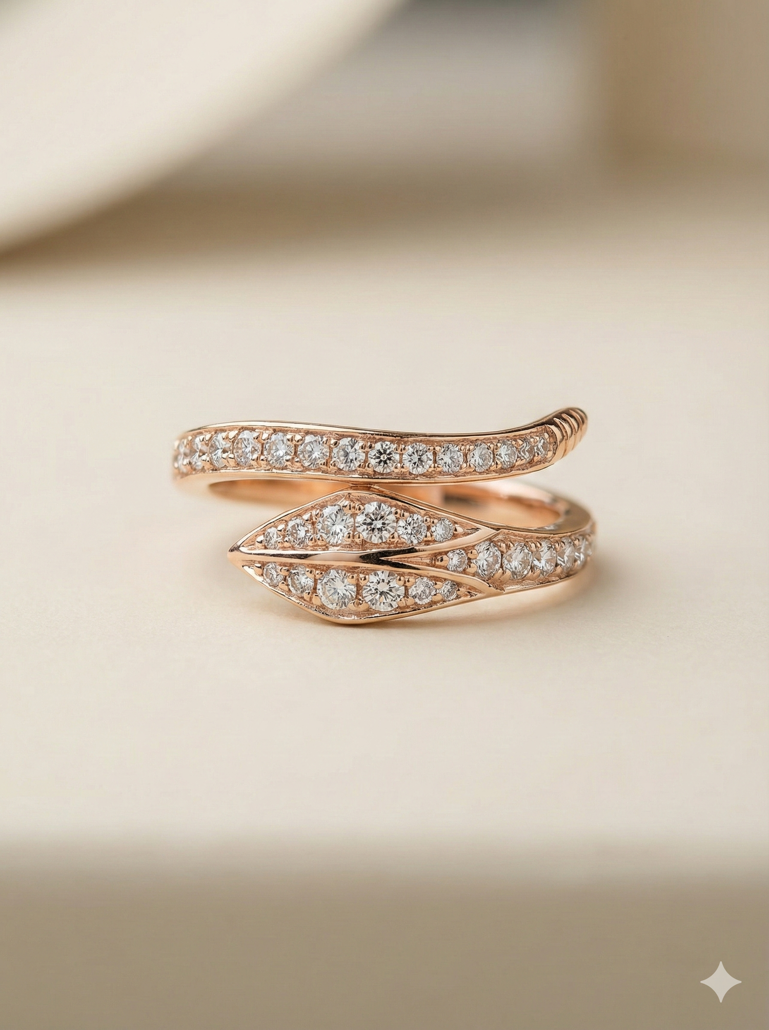 The Diamond Serpent Wrap Ring in Rose Gold