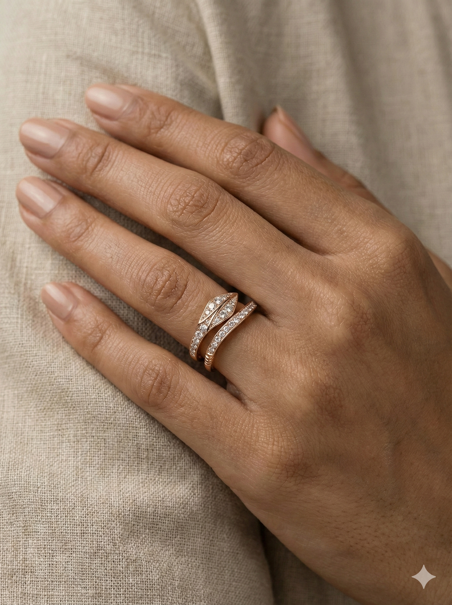 The Diamond Serpent Wrap Ring in Rose Gold