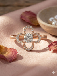 The Satin Petal Diamond Flower Ring in Rose Gold