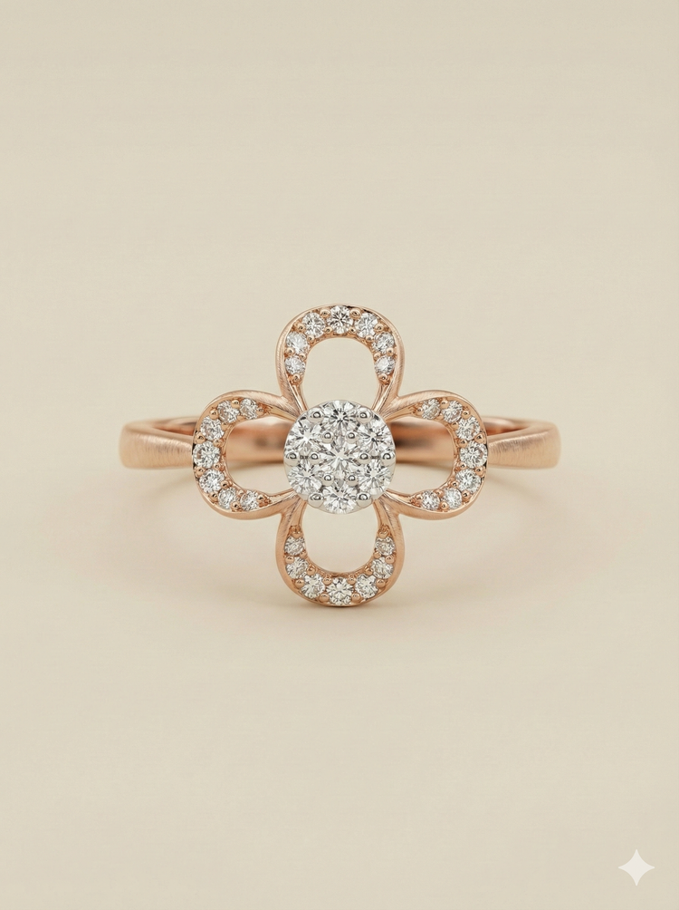 The Satin Petal Diamond Flower Ring in Rose Gold