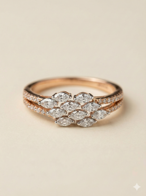 The Marquise Laurel Split-Shank Ring in Rose Gold
