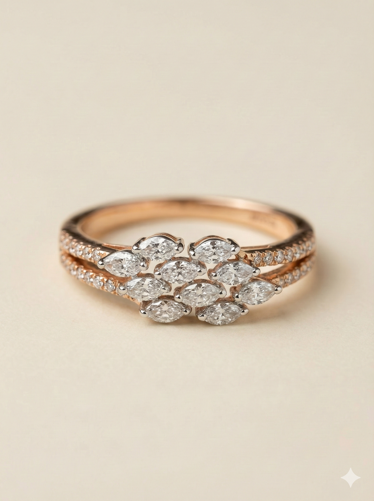 The Marquise Laurel Split-Shank Ring in Rose Gold