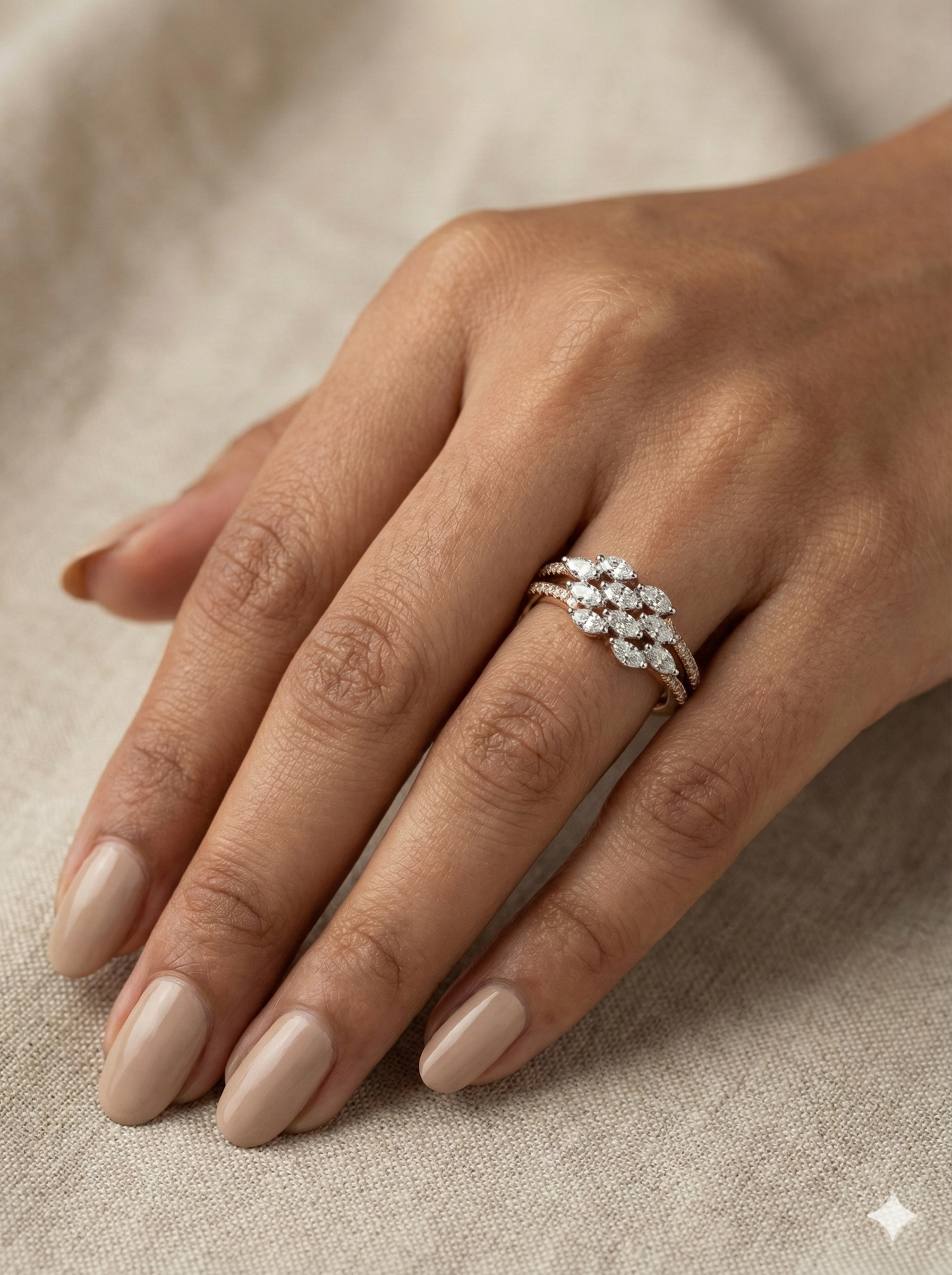 The Marquise Laurel Split-Shank Ring in Rose Gold