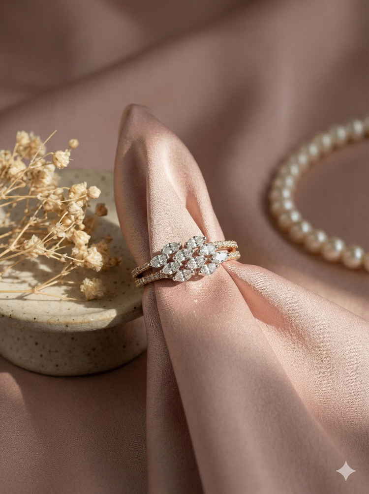 The Marquise Laurel Split-Shank Ring in Rose Gold