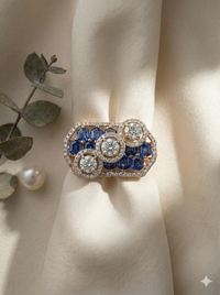 The Geometric Sapphire Honeycomb Ring in Rose Gold