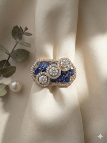 The Geometric Sapphire Honeycomb Ring in Rose Gold