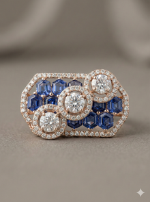 The Geometric Sapphire Honeycomb Ring in Rose Gold