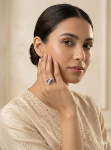 The Geometric Sapphire Honeycomb Ring in Rose Gold