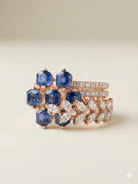 The Geometric Sapphire & Diamond Stack Ring in Rose Gold