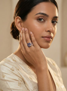 The Geometric Sapphire & Diamond Stack Ring in Rose Gold