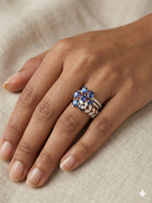 The Geometric Sapphire & Diamond Stack Ring in Rose Gold
