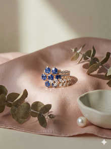 The Geometric Sapphire & Diamond Stack Ring in Rose Gold