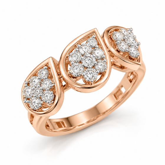 Diamond-Studded Gold Temple-Inspired Ring for Women in 14KT Gold