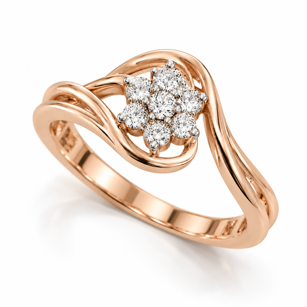Solitaire Diamond Floral Ring for Women in 14KT Gold