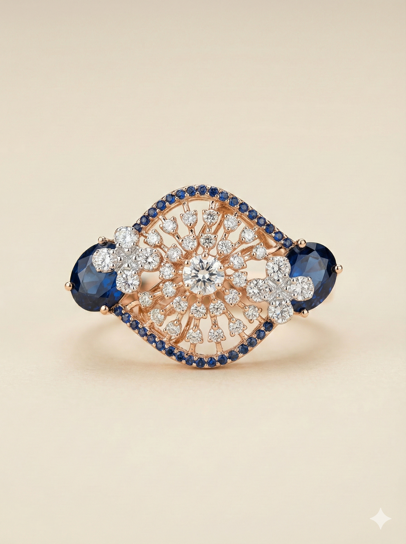 The Vintage Sapphire Lace Statement Ring in Rose Gold