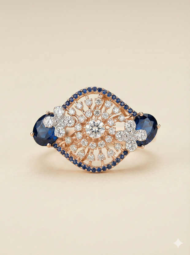 The Vintage Sapphire Lace Statement Ring in Rose Gold