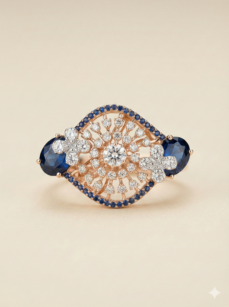 The Vintage Sapphire Lace Statement Ring in Rose Gold
