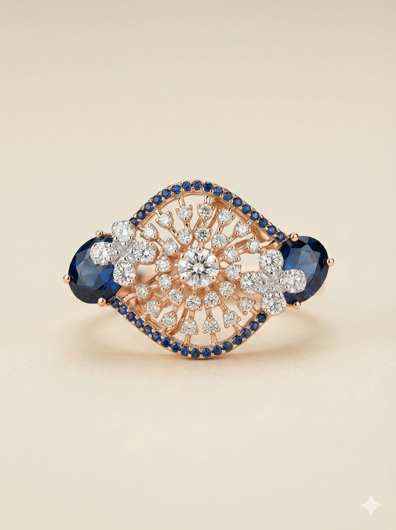 The Vintage Sapphire Lace Statement Ring in Rose Gold