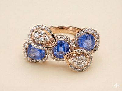 The Dancing Sapphire & Diamond Petal Ring in Rose Gold