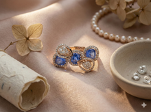 The Dancing Sapphire & Diamond Petal Ring in Rose Gold