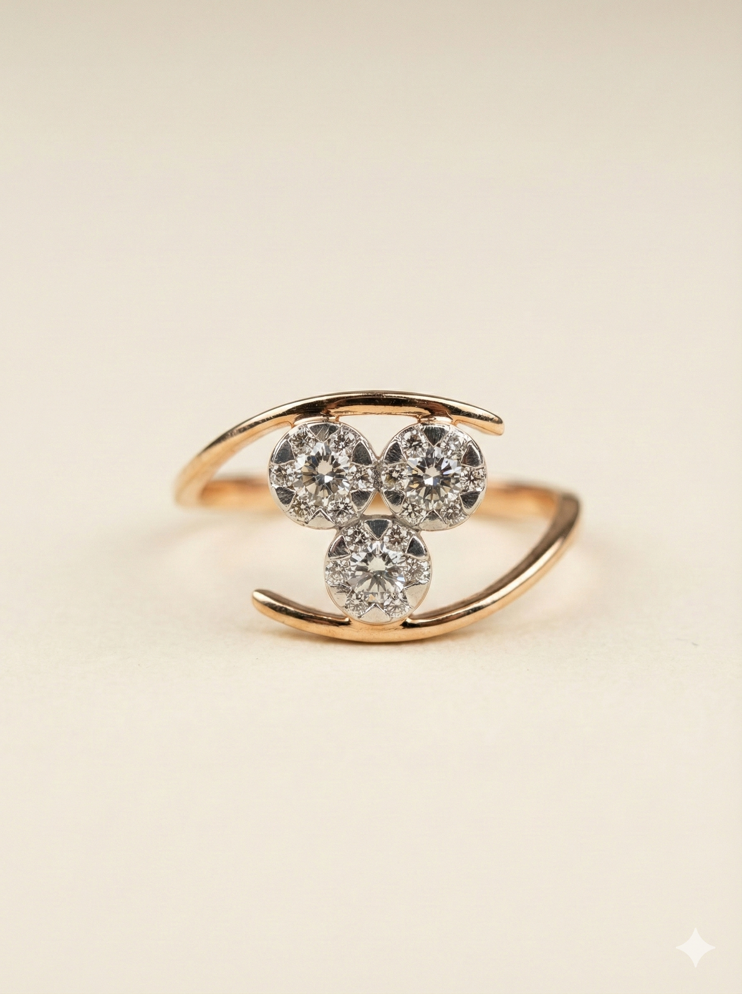 The Modern Trio Open Bypass Ring in Rose Gold