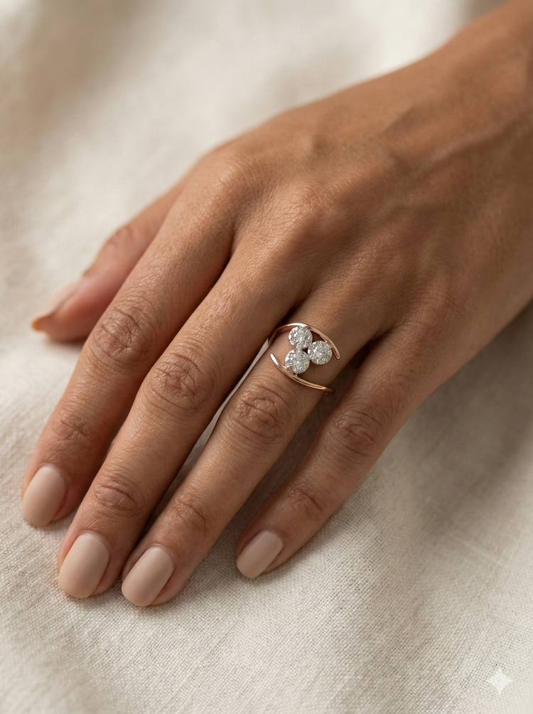 The Modern Trio Open Bypass Ring in Rose Gold